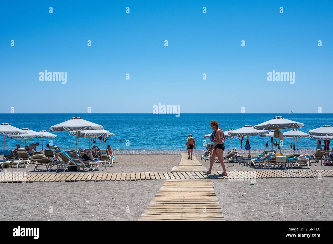 Faliraki Beach on Rhodes Island in Greece Stock Photo