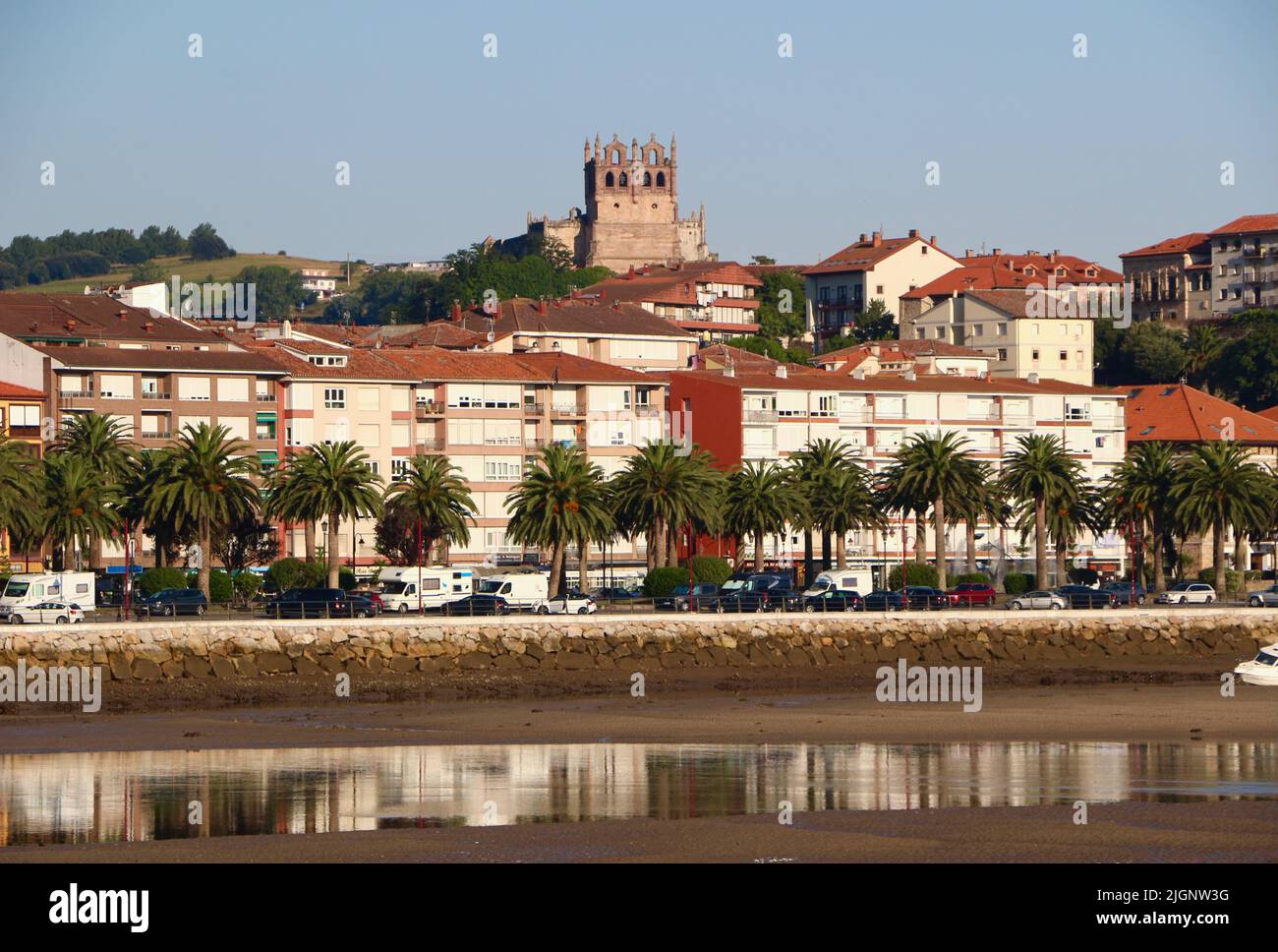 Landscape view with the Iglesia de Santa María de los Ángeles San Vicente de la Barquera Cantabria Spain Stock Photo