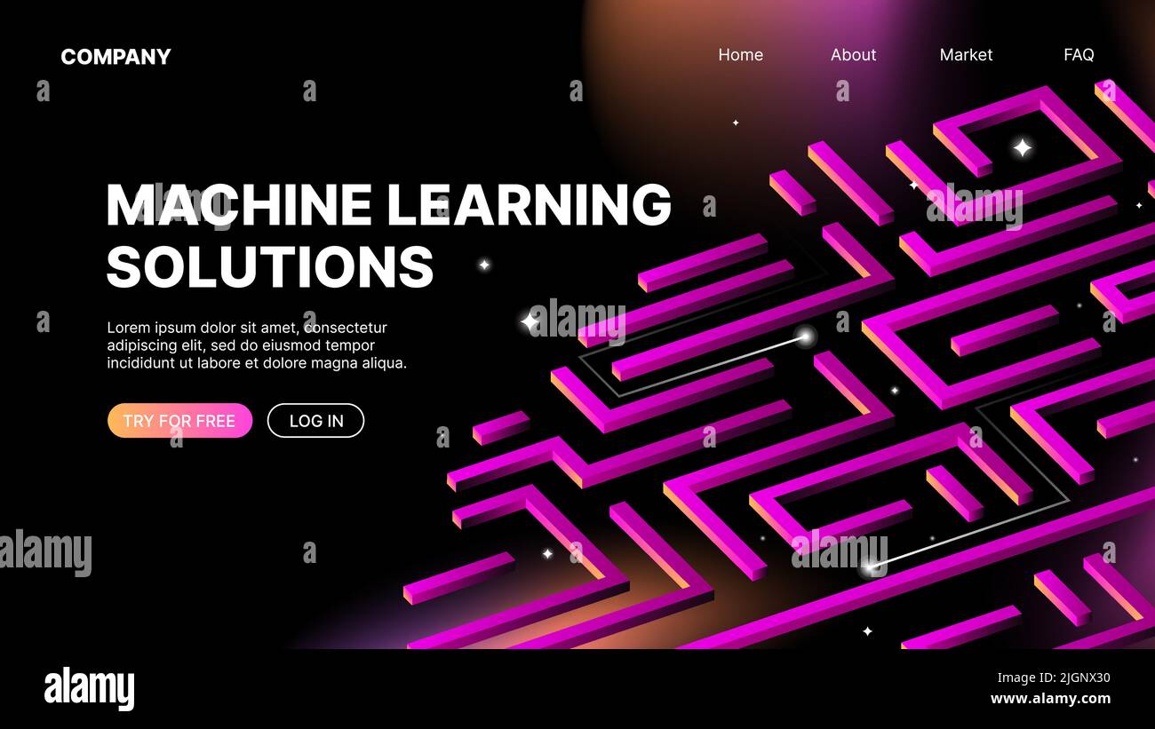 Machine Learning Solutions Horizontal Banner. Website Landing Page ...