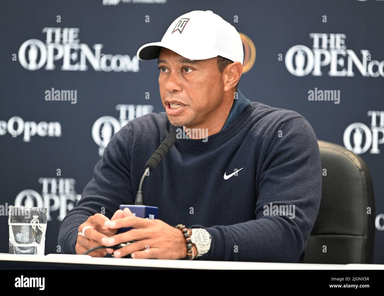150th Open Golf Championships, St Andrews, July 12th 2022 Tiger Woods speaks to the media during his press conference at the Old Course, St Andrews, Scotland
