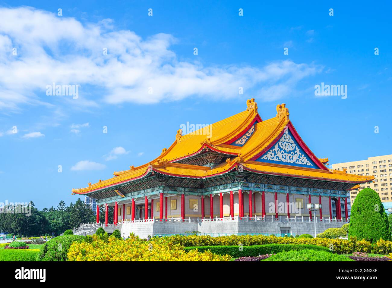 Beautiful scenic of open public area with old building which used for theatre in Taiwan. (Chiang Kai Shek theatre, Zhongzheng, Taipei) Stock Photo