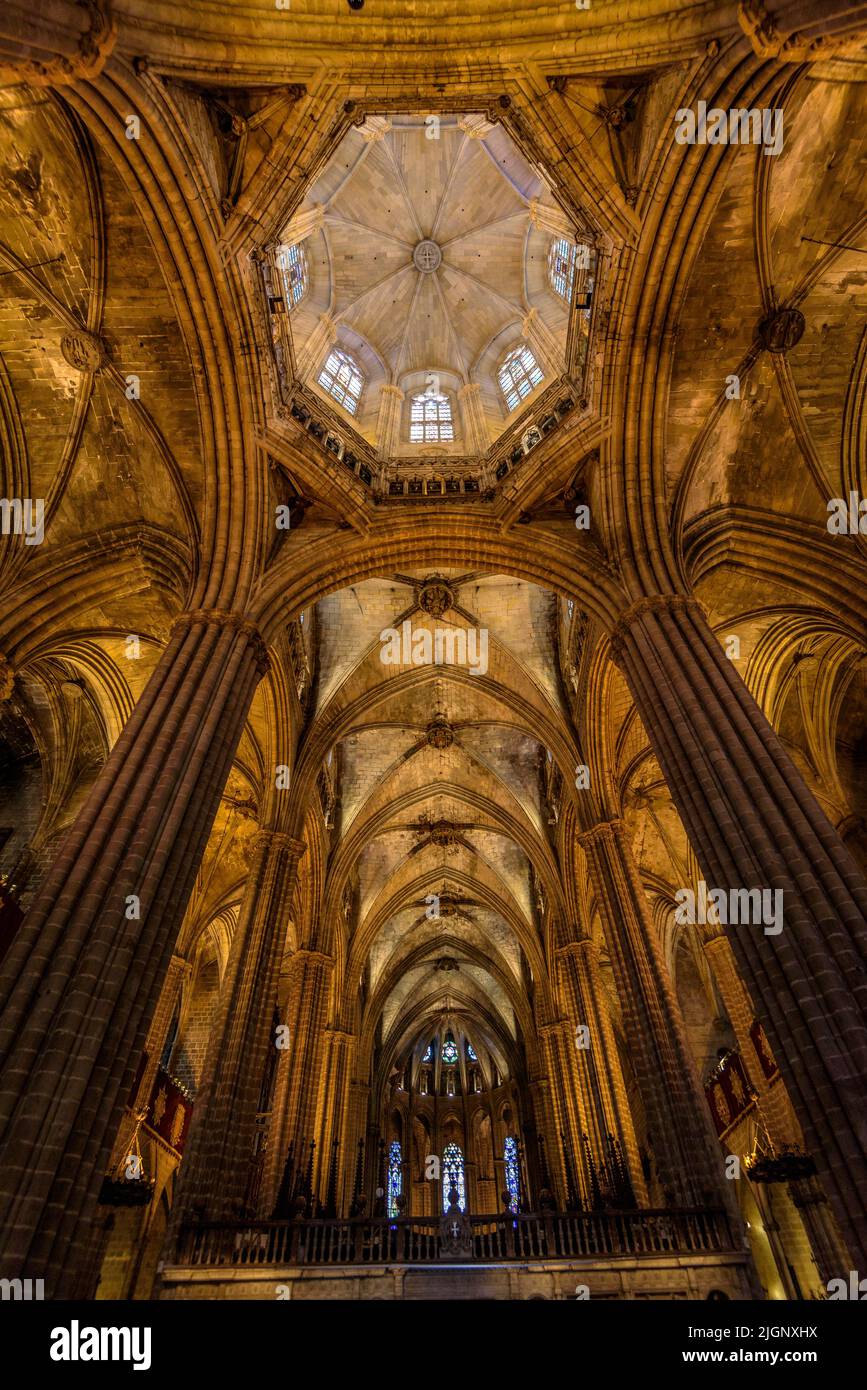 Interior of the Barcelona Cathedral, with gothic style (Barcelona, Catalonia, Spain) ESP ...