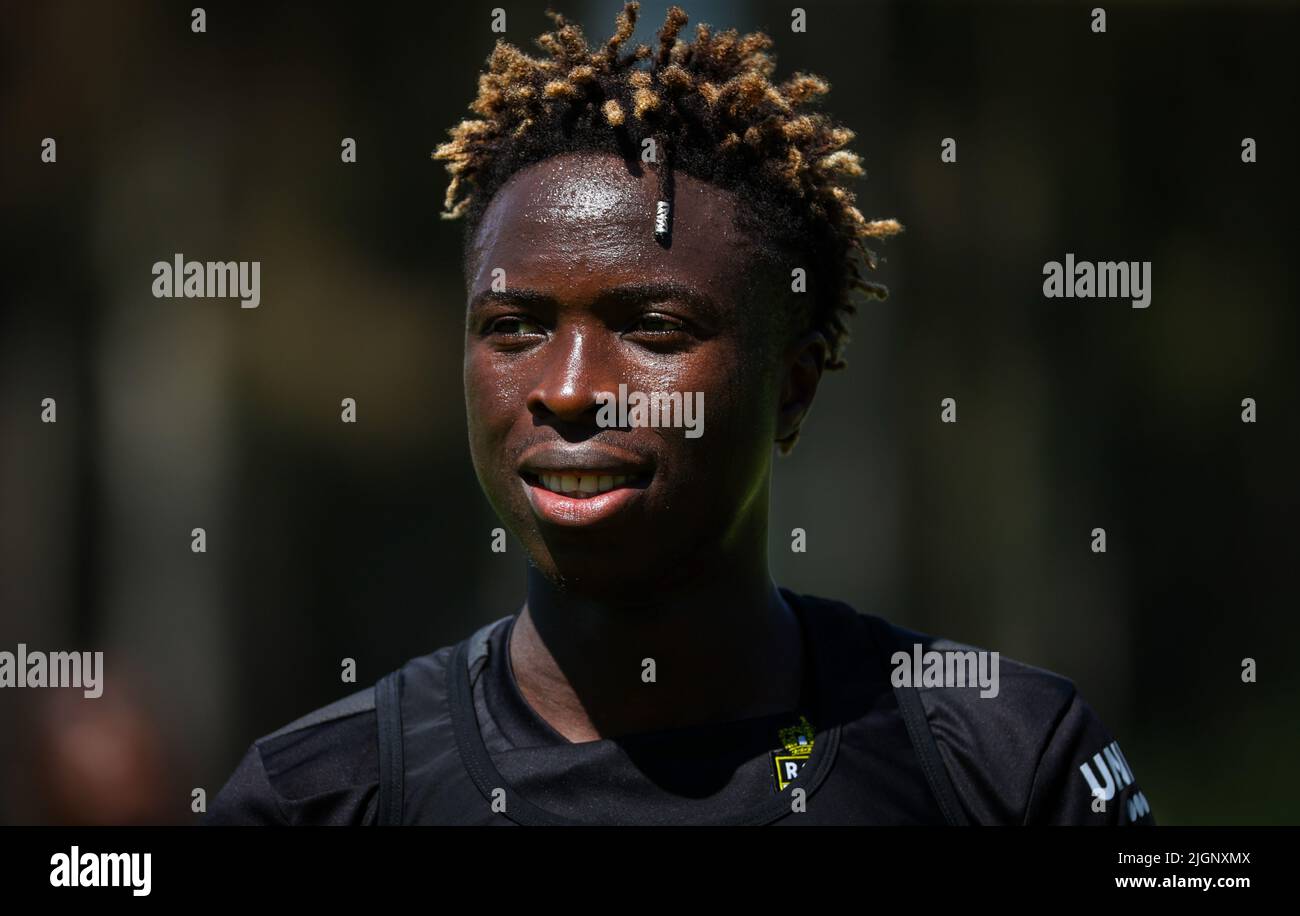 Charleroi's Youssouph Badji pictured during a training session of Belgian first division soccer