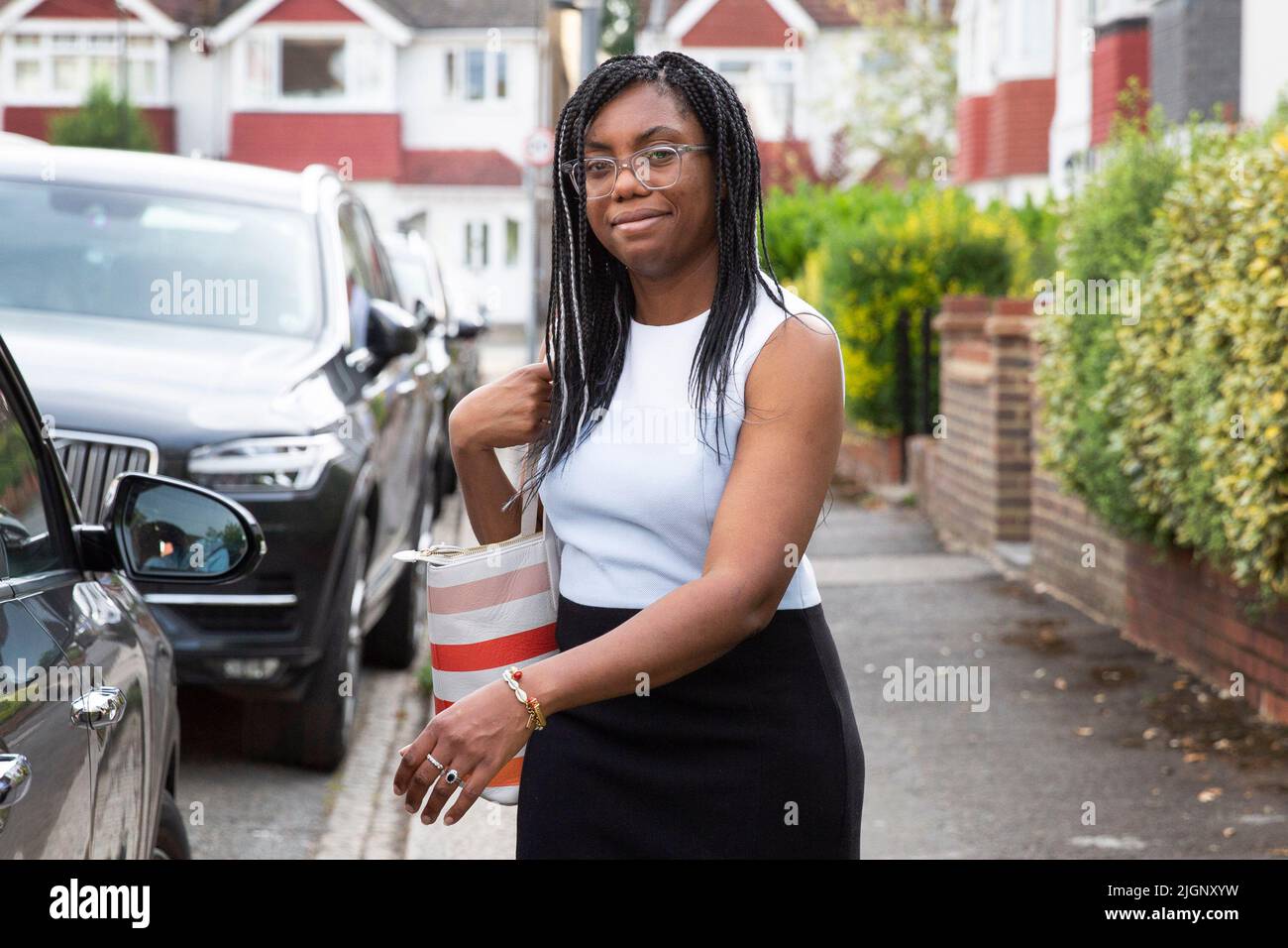 London ,United Kingdom  -12/07/2022. MP Kemi Badenoch leaves her London home today, Mrs Badenoch announced she would run for the leader of the Tory Pa Stock Photo