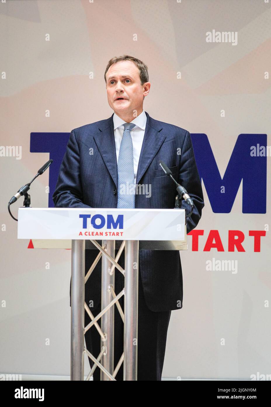 London, UK. 12th July, 2022. Tom Tugendhat, MP, chair of the Commons Foreign Affairs Select Committee, launches his campaign for the conservative Party leadership and to be the next Prime Minister of the UK at Millbank in London today. The MP for Tonbridge and Malling has the backing of Cabinet Minister Anne-Marie Trevelyan, MPs Caroline Nokes, Damian Green, and currently around 21 public backers in total. Credit: Imageplotter/Alamy Live News Stock Photo