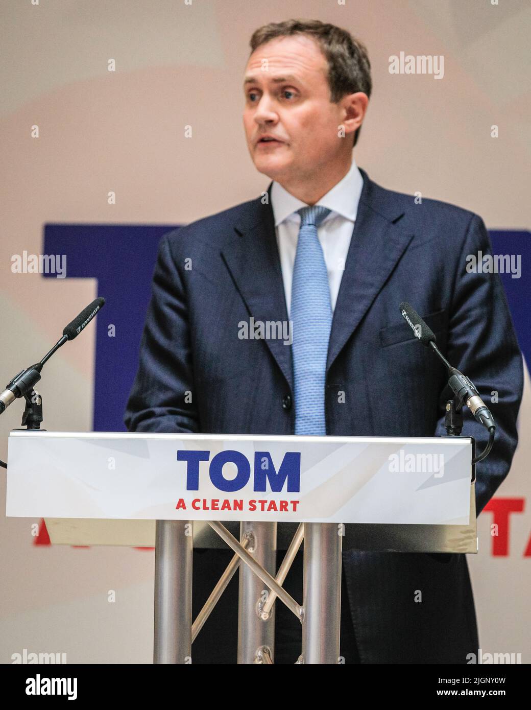 London, UK. 12th July, 2022. Tom Tugendhat, MP, chair of the Commons Foreign Affairs Select Committee, launches his campaign for the conservative Party leadership and to be the next Prime Minister of the UK at Millbank in London today. The MP for Tonbridge and Malling has the backing of Cabinet Minister Anne-Marie Trevelyan, MPs Caroline Nokes, Damian Green, and currently around 21 public backers in total. Credit: Imageplotter/Alamy Live News Stock Photo