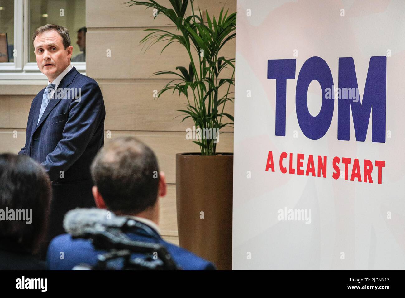 London, UK. 12th July, 2022. Tom Tugendhat, MP, chair of the Commons Foreign Affairs Select Committee, launches his campaign for the conservative Party leadership and to be the next Prime Minister of the UK at Millbank in London today. The MP for Tonbridge and Malling has the backing of Cabinet Minister Anne-Marie Trevelyan, MPs Caroline Nokes, Damian Green, and currently around 21 public backers in total. Credit: Imageplotter/Alamy Live News Stock Photo