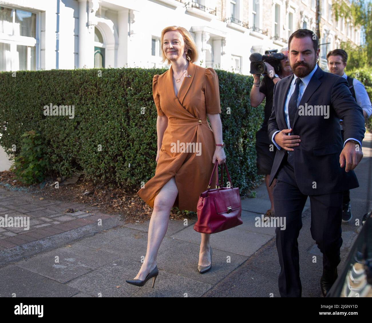 London ,United Kingdom  -11/07/2022. Foreign Secretary Liz Truss leaves her London home, after she announced a Tory leadership campaign Stock Photo
