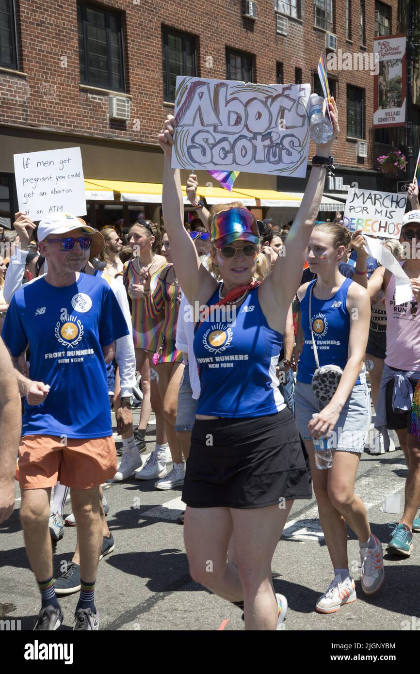 The annual Gay Pride Parade returns to march down 5th Avenue  and end up on Christopher Street in Greenwich Village after a 3 year break due to the Covid-19 pandemic. Stock Photo