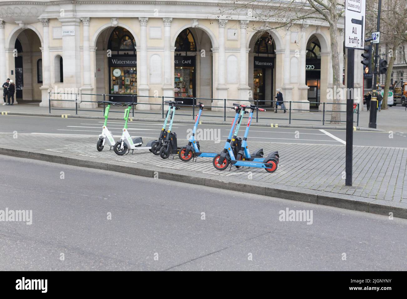 Various brands of e Scooters, London, United Kingdom Stock Photo