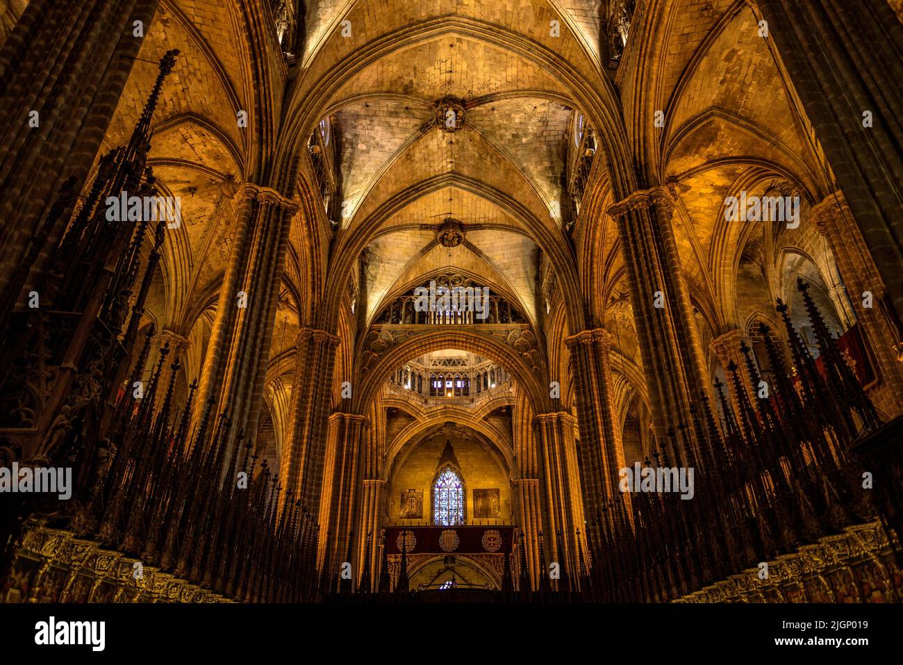 Interior of the Barcelona Cathedral, with gothic style (Barcelona, Catalonia, Spain) ESP ...