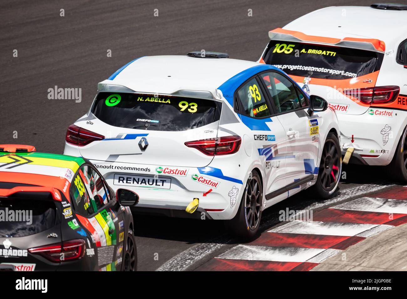 Mogyorod, Hungary - July 9, 2022: Renault Clio Cup Series. Motorsport and racing. Sport car and supercar. Grand prix and race. Action Photography. Stock Photo