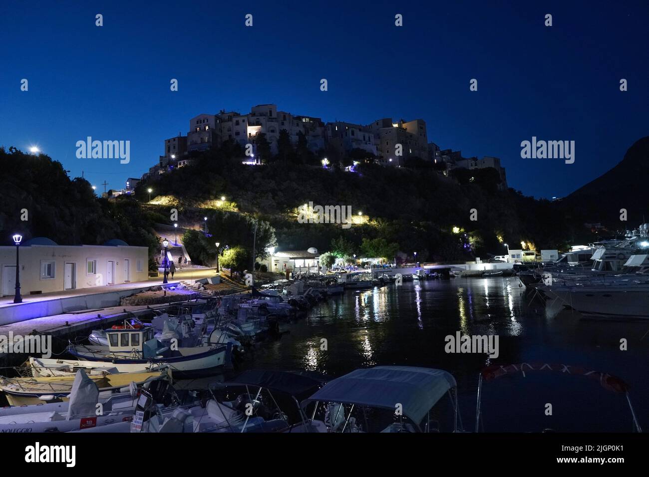 Night View of Sperlonga from the Port, Lazio, Italy, Europe Stock Photo