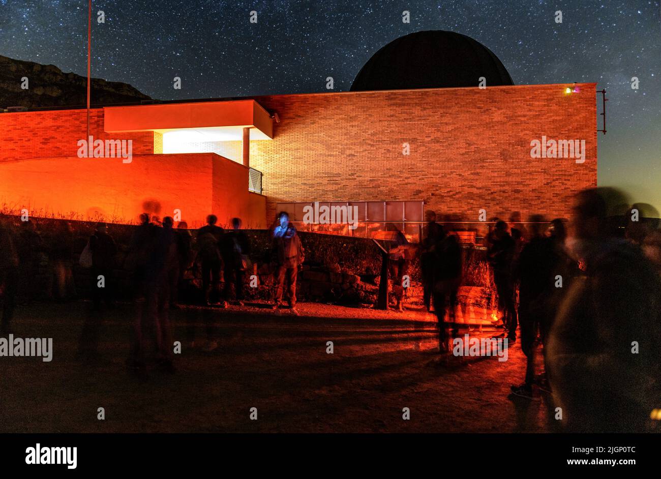 Montsec Astronomical Observatory at night during an astronomical observation (Àger, Lleida, Catalonia, Spain)  ESP: Observatorio Astronómico Montsec Stock Photo