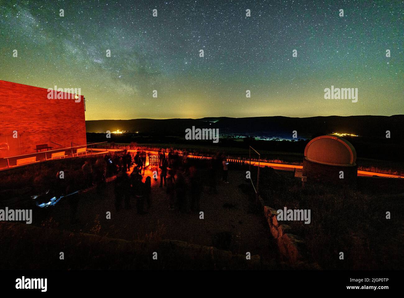 Montsec Astronomical Observatory at night during an astronomical observation with the Milky Way in the sky (Àger, Lleida, Catalonia, Spain) Stock Photo