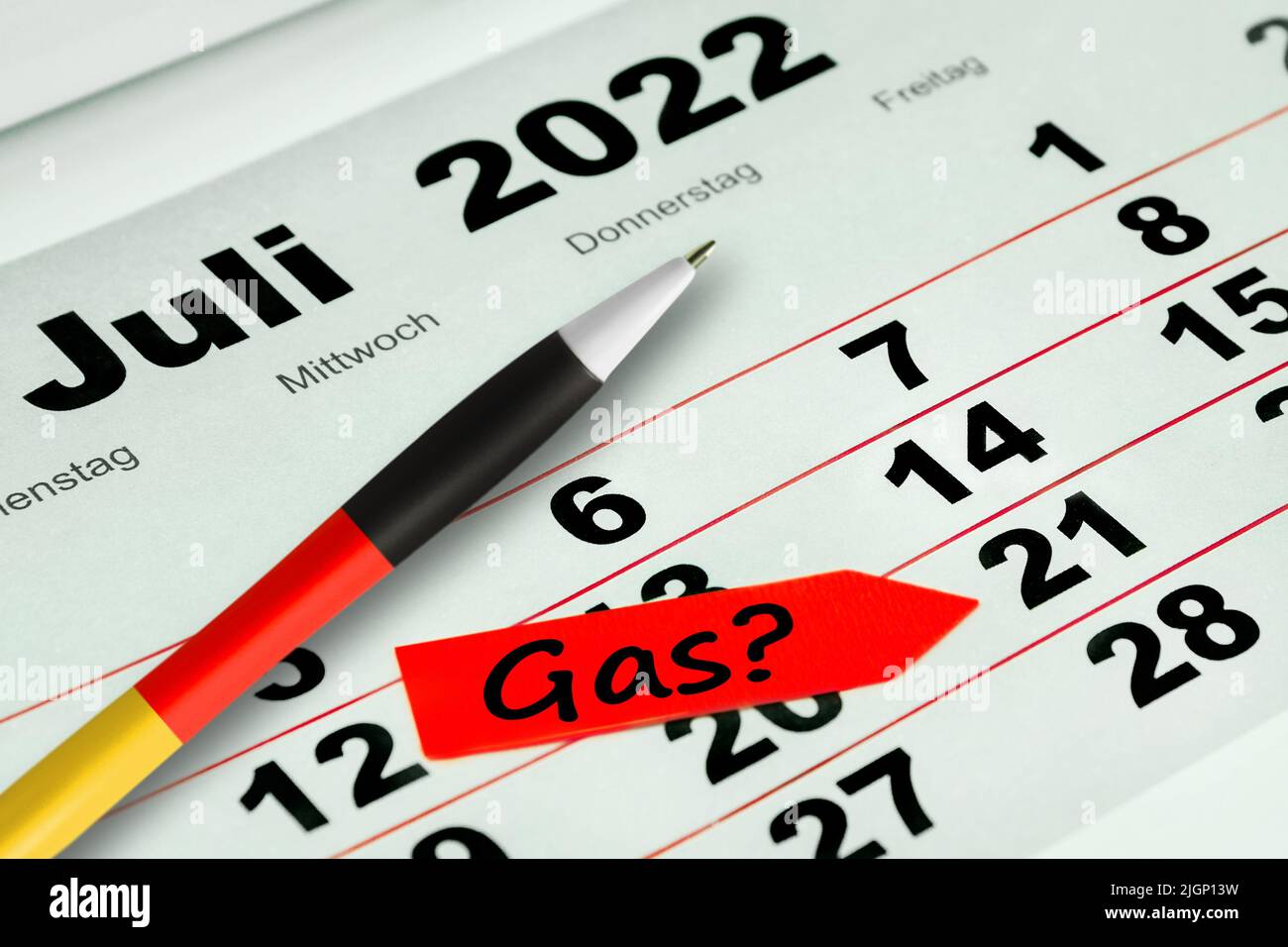 Deutscher Kalender 21. Juli 2022 und Gas Stock Photo