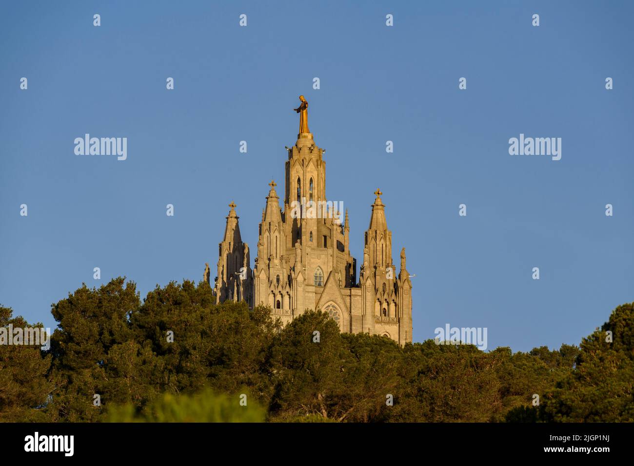 The expiatory temple of (the Sacred Heart) Sagrat Cor del Tibidabo in the morning (Barcelona, Catalonia, Spain) ESP: El templo del Tibidabo, España Stock Photo