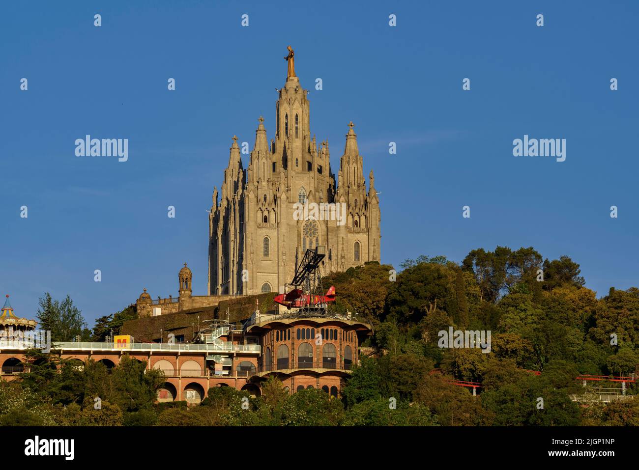 The expiatory temple of (the Sacred Heart) Sagrat Cor del Tibidabo in the morning (Barcelona, Catalonia, Spain) ESP: El templo del Tibidabo, España Stock Photo