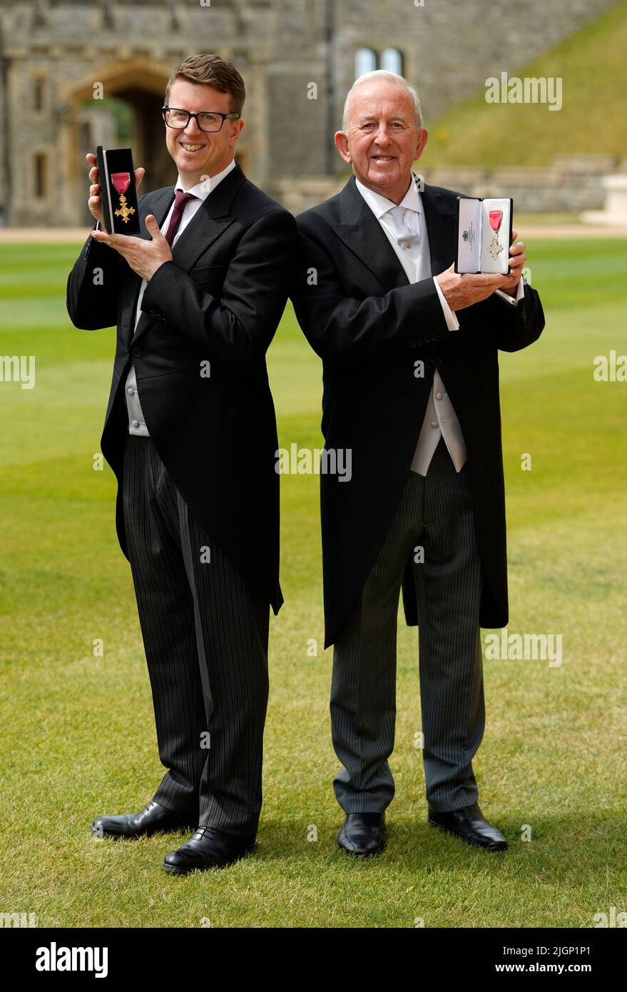 Matthew Hyde (left) and his father Richard Hyde after being made OBE