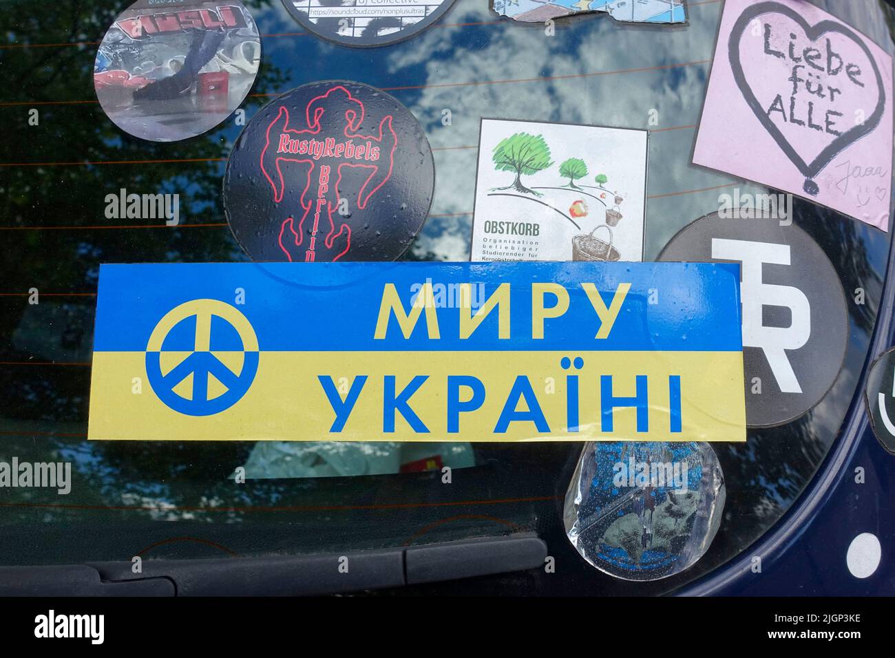 Sticker, Peace Ukraine, Berlin, Germany Stock Photo