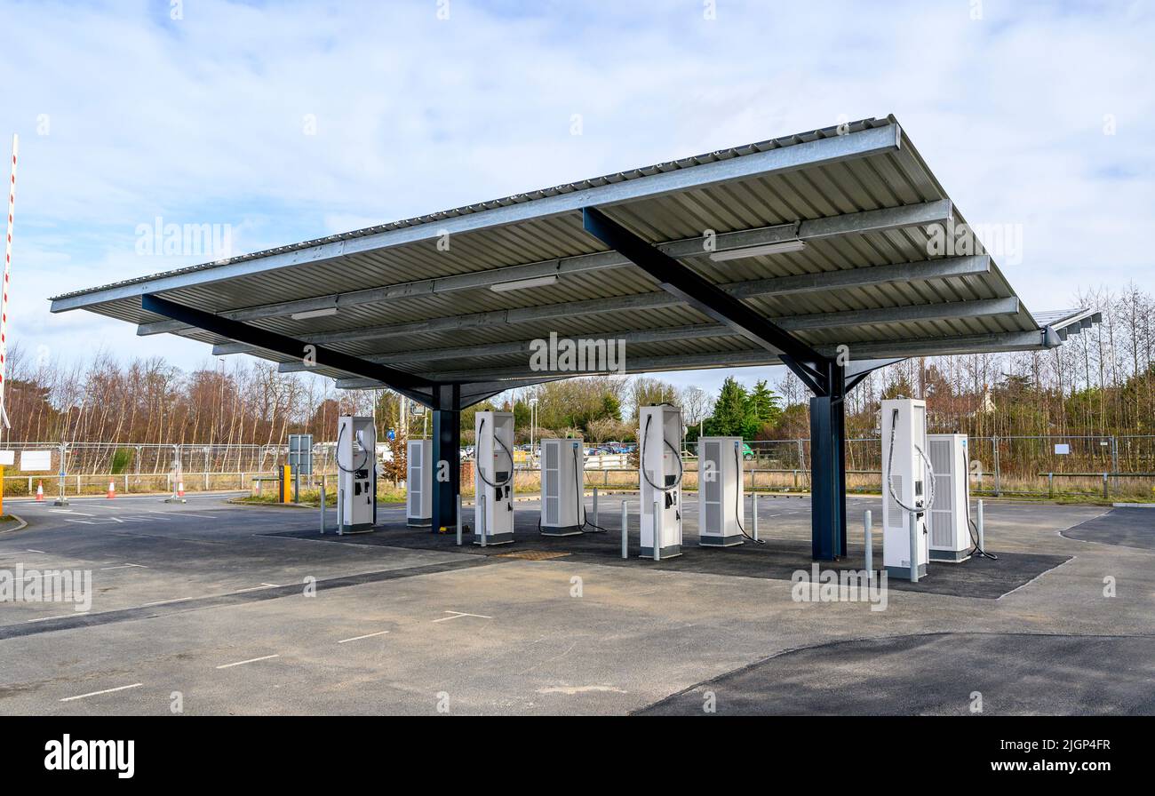 Newly installed electric vehicle charging points in Yorkshire, England. Stock Photo