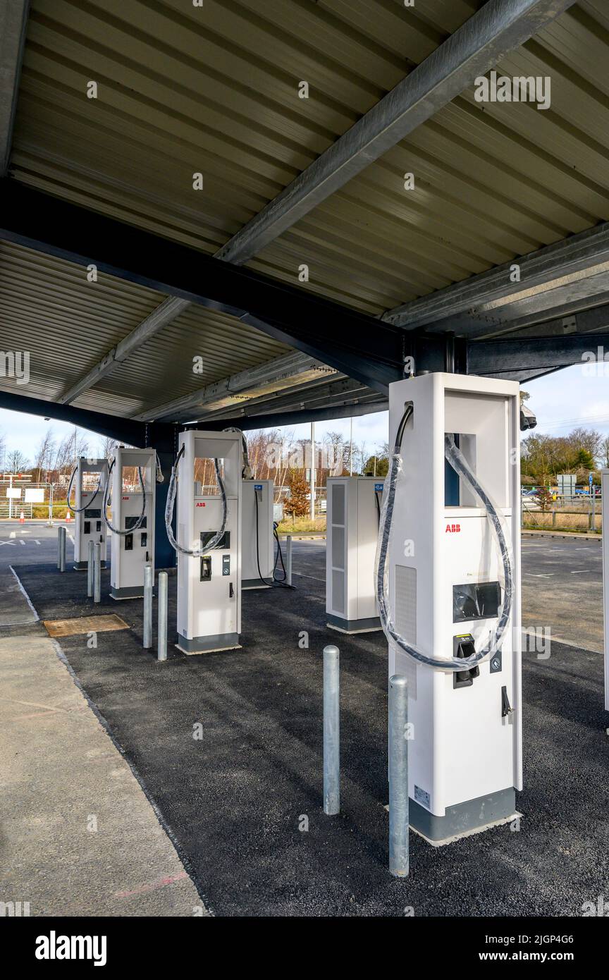 Newly installed electric vehicle charging points in Yorkshire, England. Stock Photo