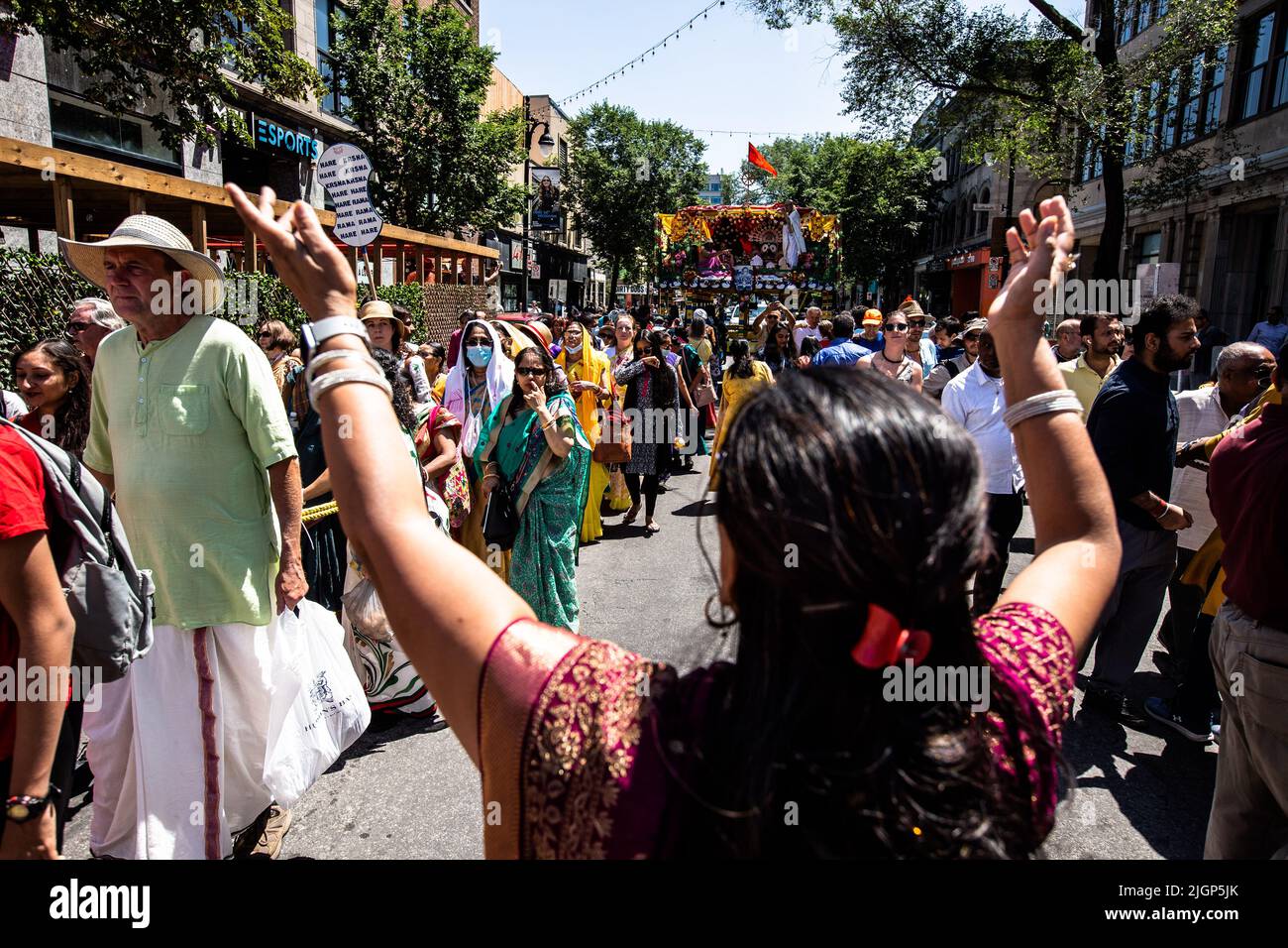 A devotee salutes the main cart during the celebration. Stock Photo