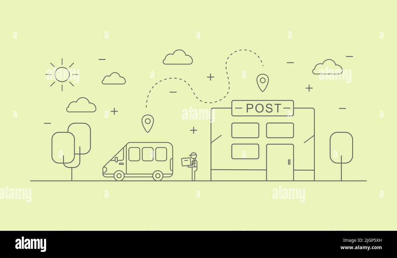 The delivery man loads the boxes into the delivery car from the post office Stock Vector Image