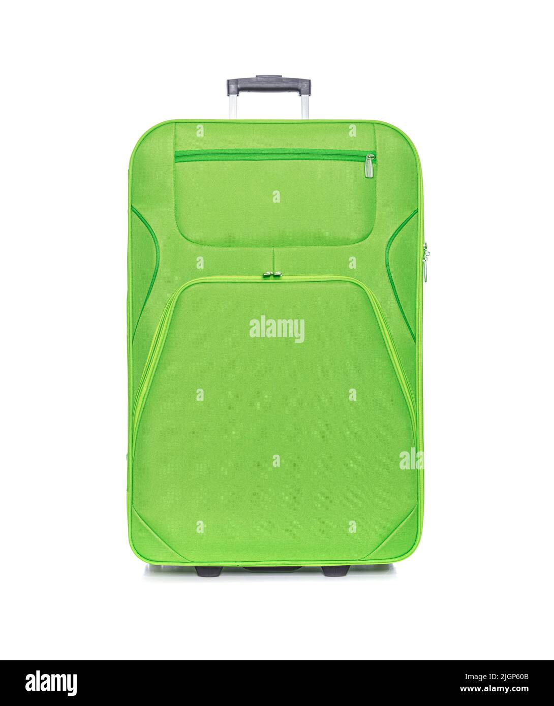 Green suitcase isolated on white. Stock Photo