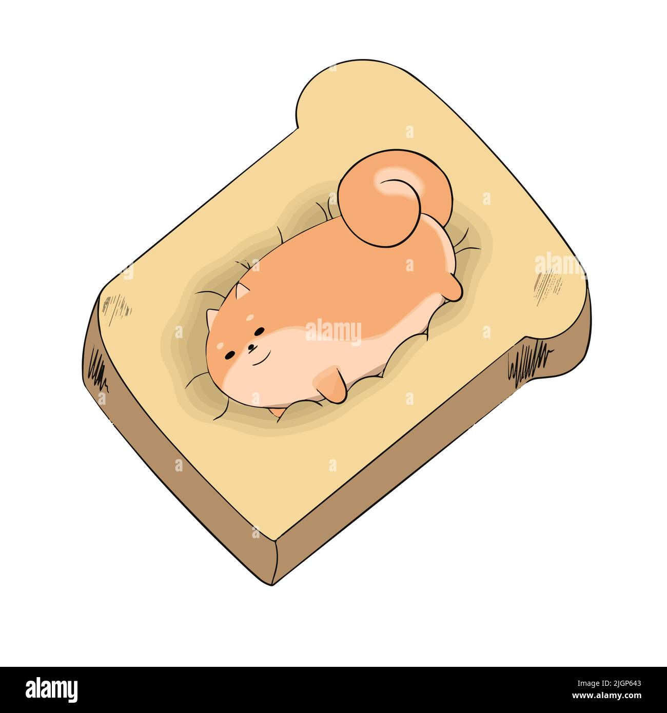 The cat is lying on the bread and sunbathing in the sun Stock Vector