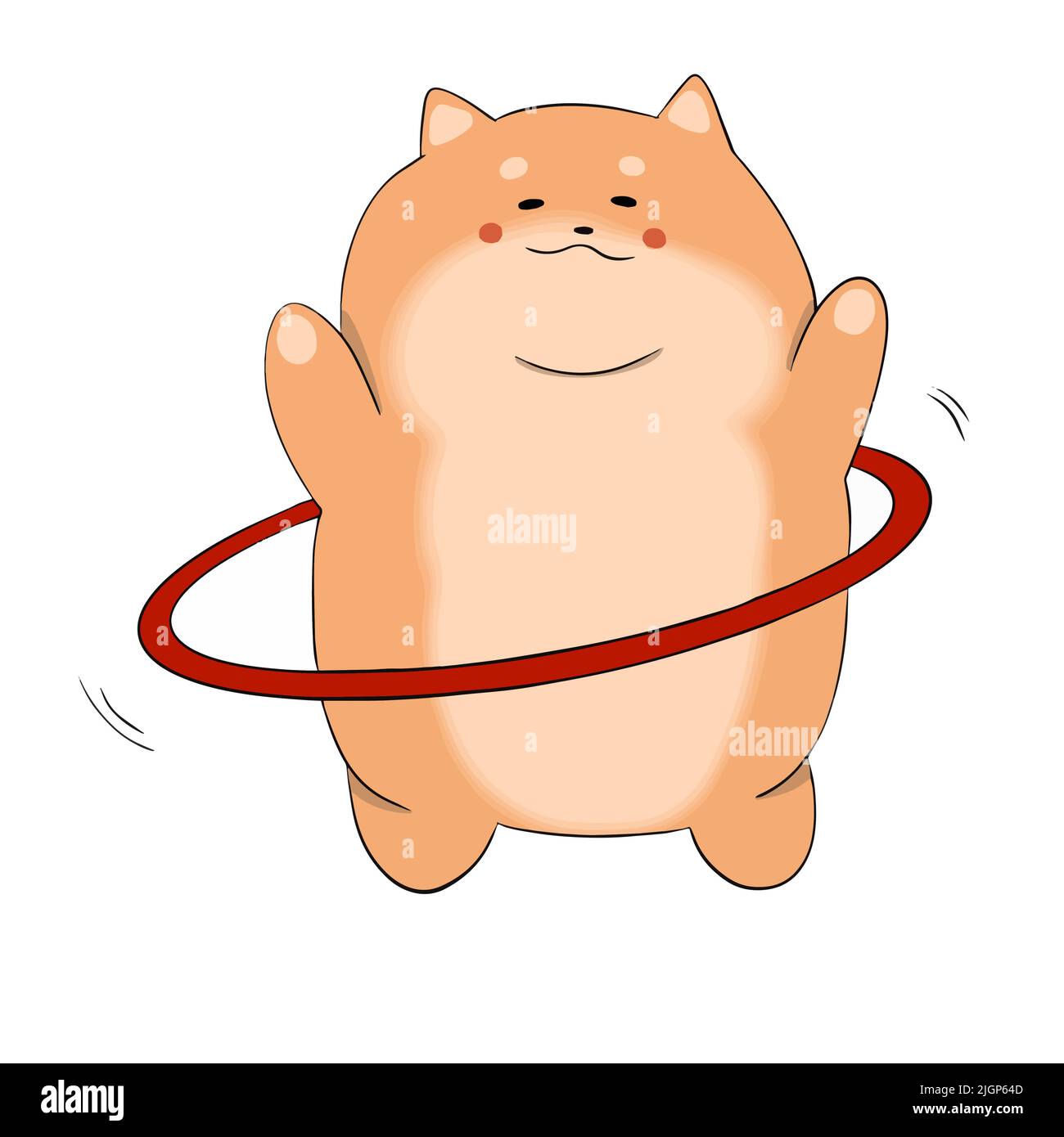 A fat cat spins a hoop in the fitness room to lose weight and lose weight Stock Vector
