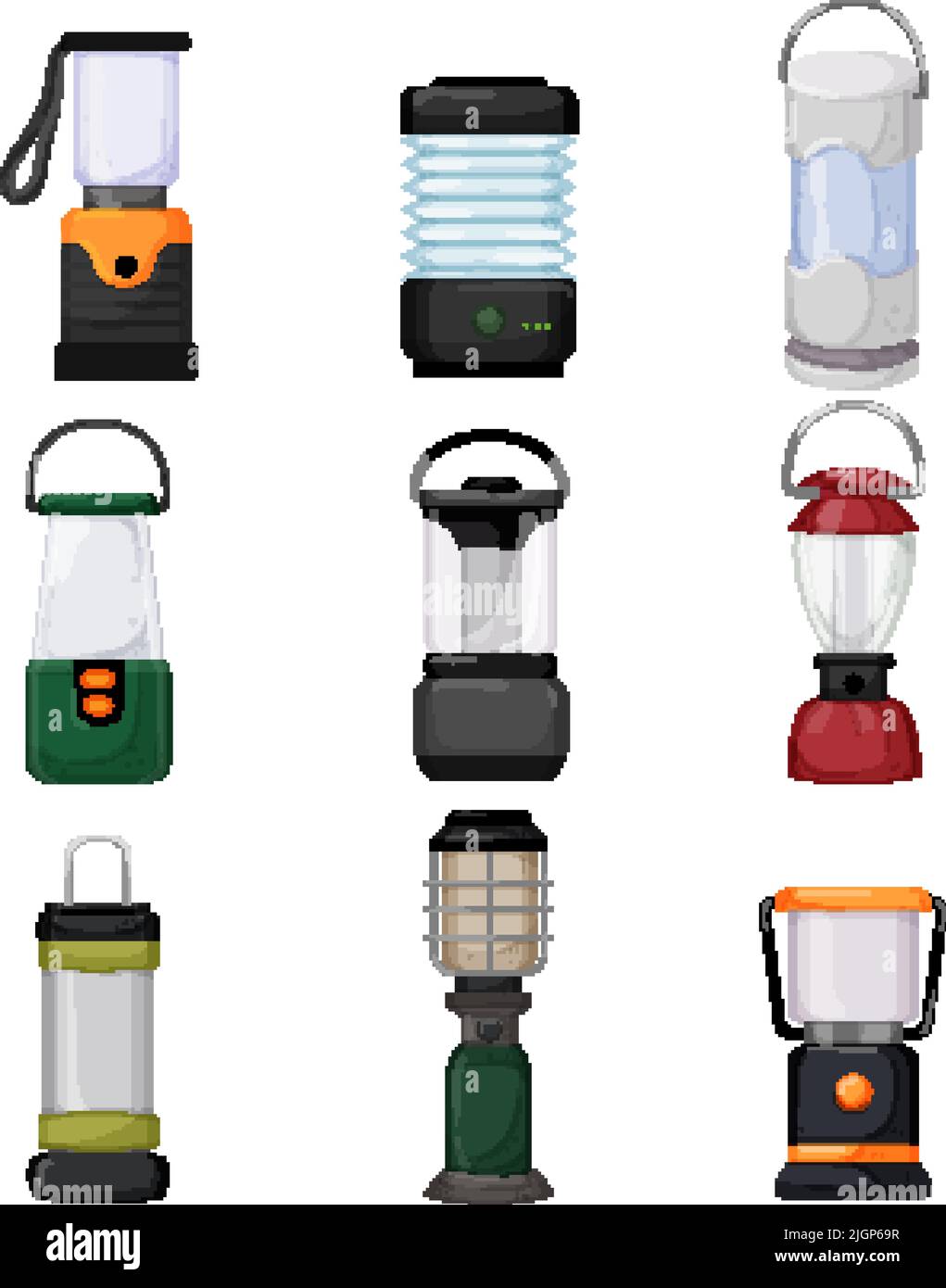 lantern camp lamp set cartoon vector illustration Stock Vector Image