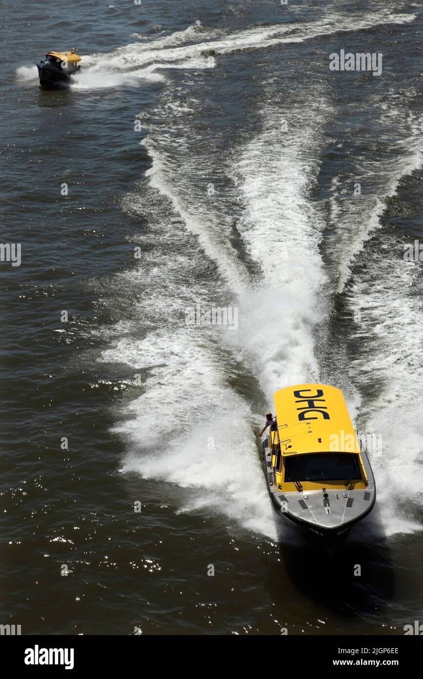Water Taxis on the Nieuwe Maas river, Rotterdam, The Netherlands Stock Photo
