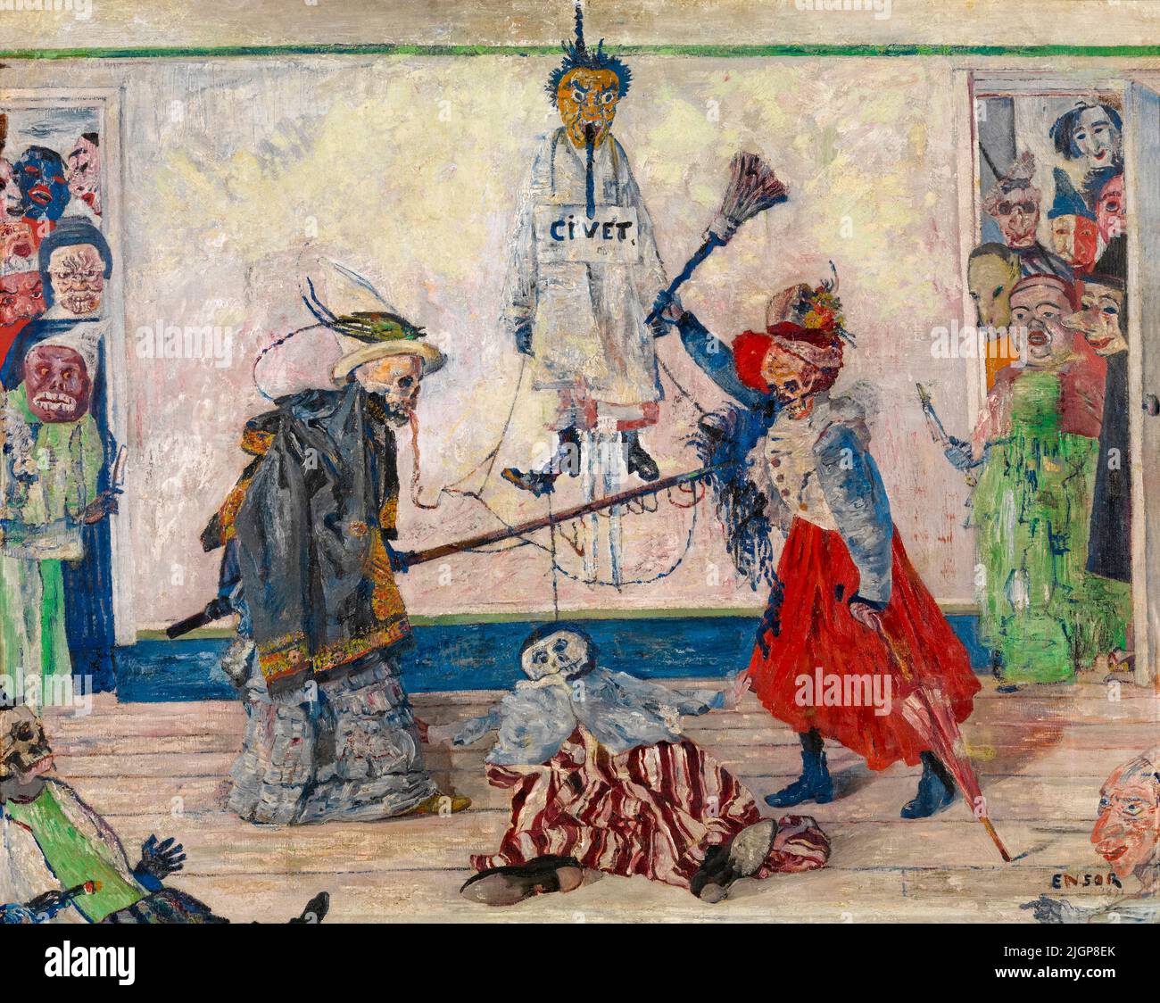James Ensor, Skeletons fighting for the Body of a Hanged Man, painting in oil on canvas, 1891 Stock Photo