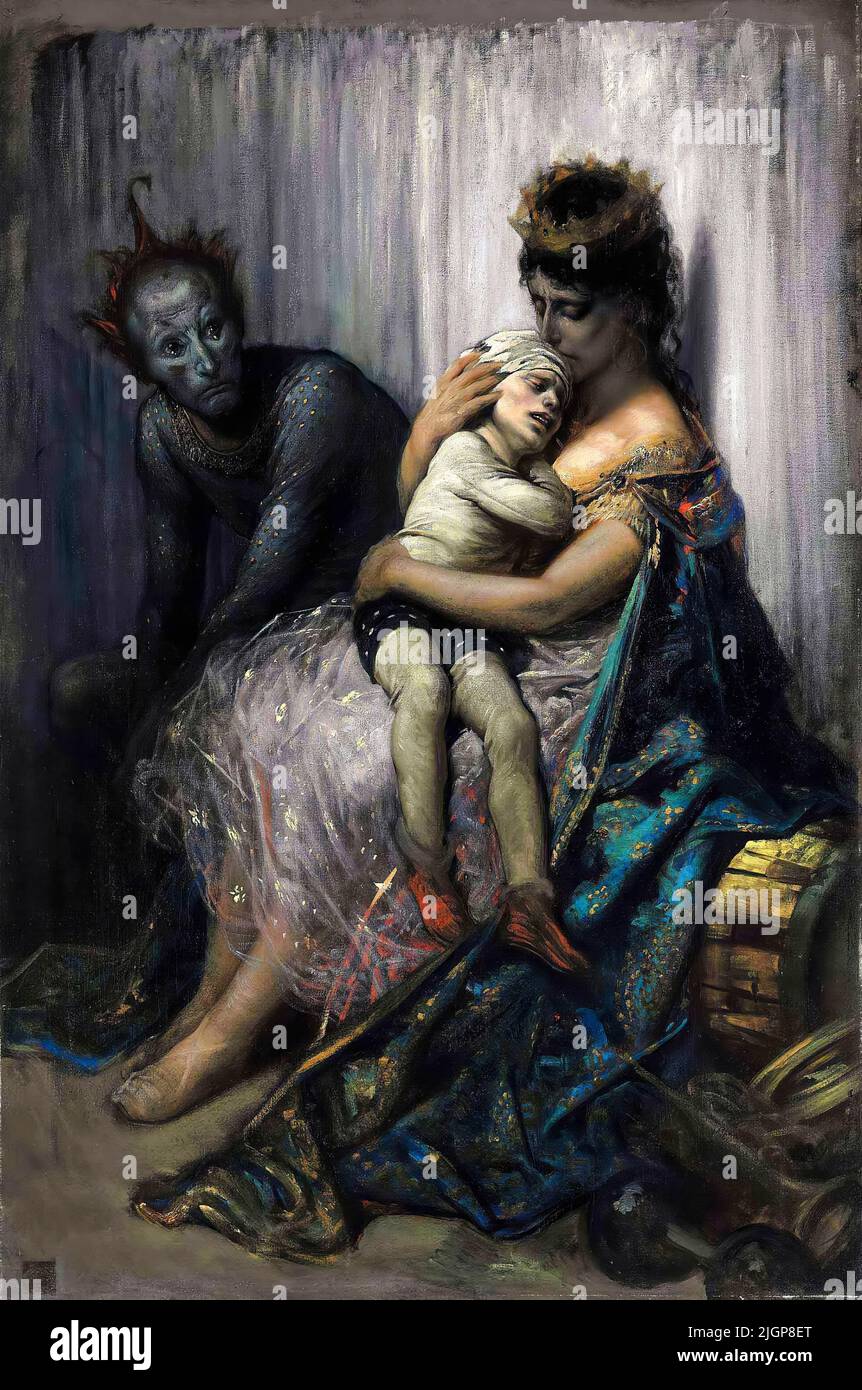 La Famille du Saltimbanque, L’Enfant Blessé, painting in oil on canvas by Gustave Doré, 1873 Stock Photo