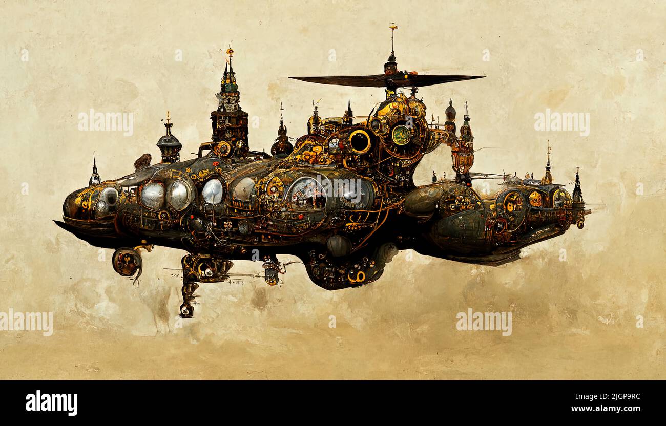 Steampunk Flying Fortress Stock Photo