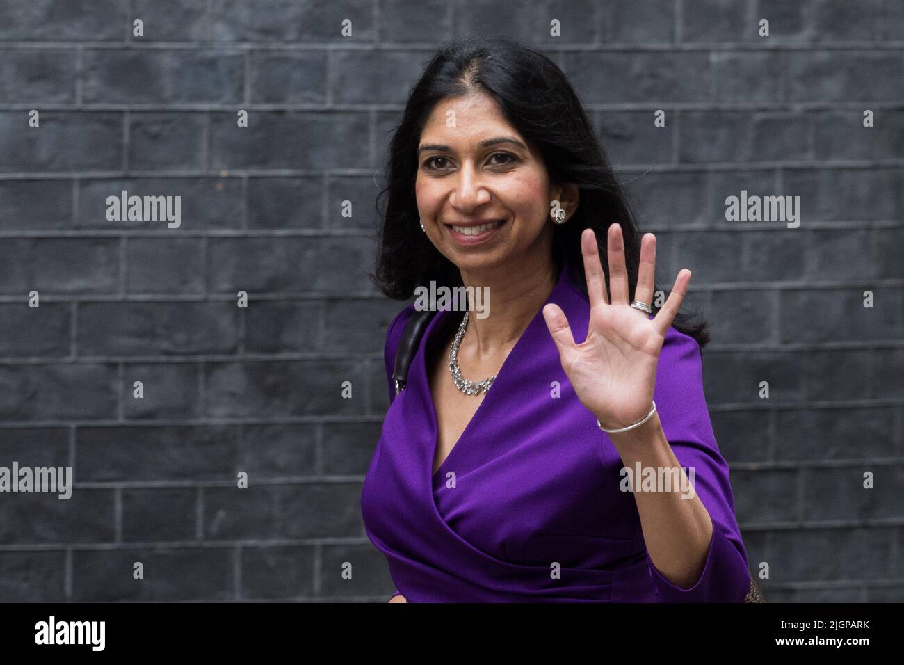 London, UK. 12th July, 2022. Attorney General Suella Braverman arrives in Downing Street to attend the weekly Cabinet meeting. The contest to replace Boris Johnson as the leader of the Conservative Party and the new British prime minister begins in earnest today as candidates need to secure backing of 20 MPs to proceed to voting stage with hopefuls narrowed down to the final two by next Thursday. Credit: Wiktor Szymanowicz/Alamy Live News Stock Photo