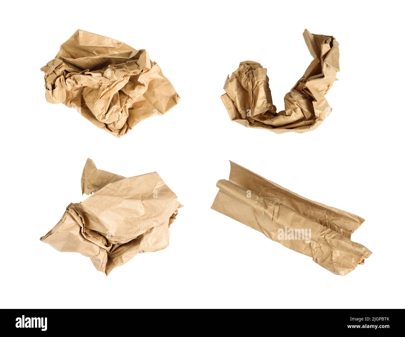 Set of different crumpled pieces of paper isolated on white background. Recycling trash Stock Photo
