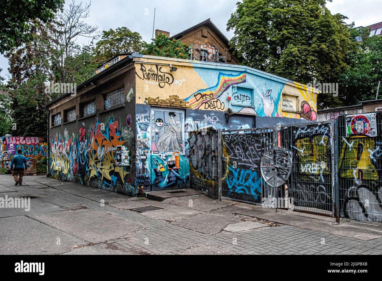 Street art on dilapidated wall at RAW Gelände,Revaler Strasse.Friedrichshain, Berlin Stock Photo