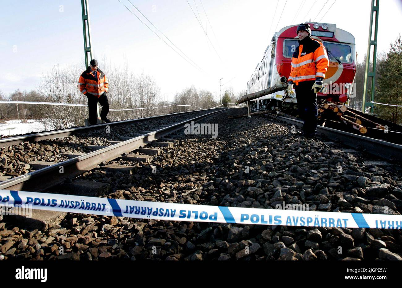 It may have been a pair of wheels on the freight train that caused Wednesday night's derailment and train accident in Linköping. This does not exclude The Swedish Accident Investigation Authority (In Swedish: Statens haverikommision), which arrived at the 600-meter-long accident site between Skäggetorp and Ryd in Linköping, Sweden, on Thursday morning. The picture shows a passenger train that was damaged in the incident. Stock Photo