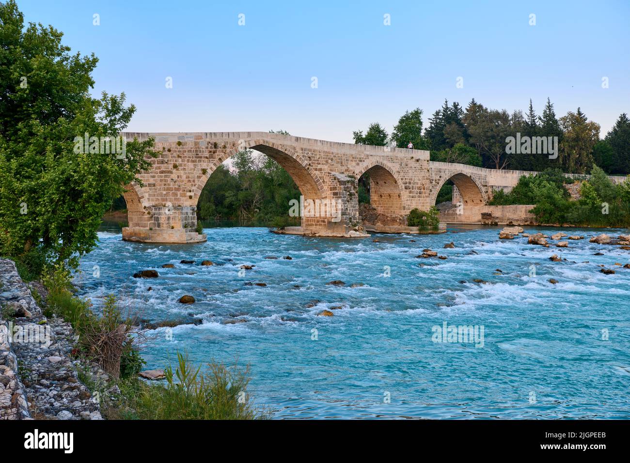 The 800 year old Eurymedon bridge built by the Seljuk turks near Aspendos, Antalya, Turkey Stock Photo