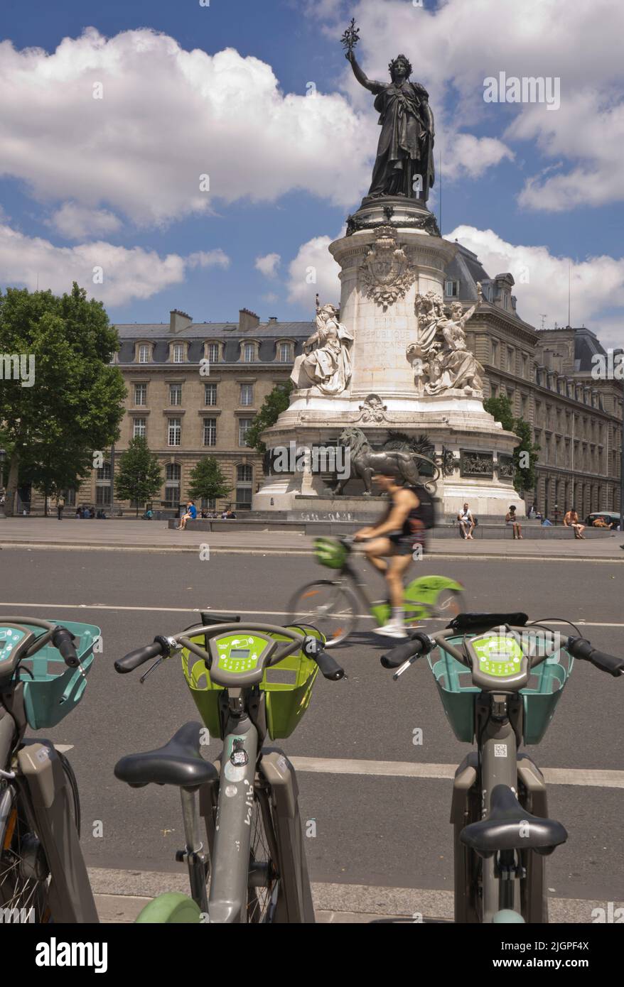 Bicycle hire station by Republique square in Paris,France,Europe Stock Photo