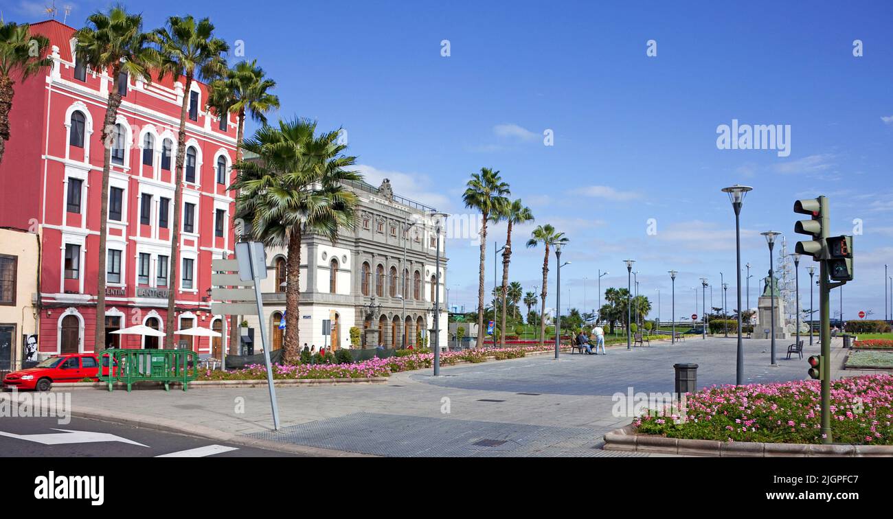 Theatre Perez Galdos (the right house), old town of  Las Palmas, Grand Canary, Canary islands, Spain, Europe Stock Photo