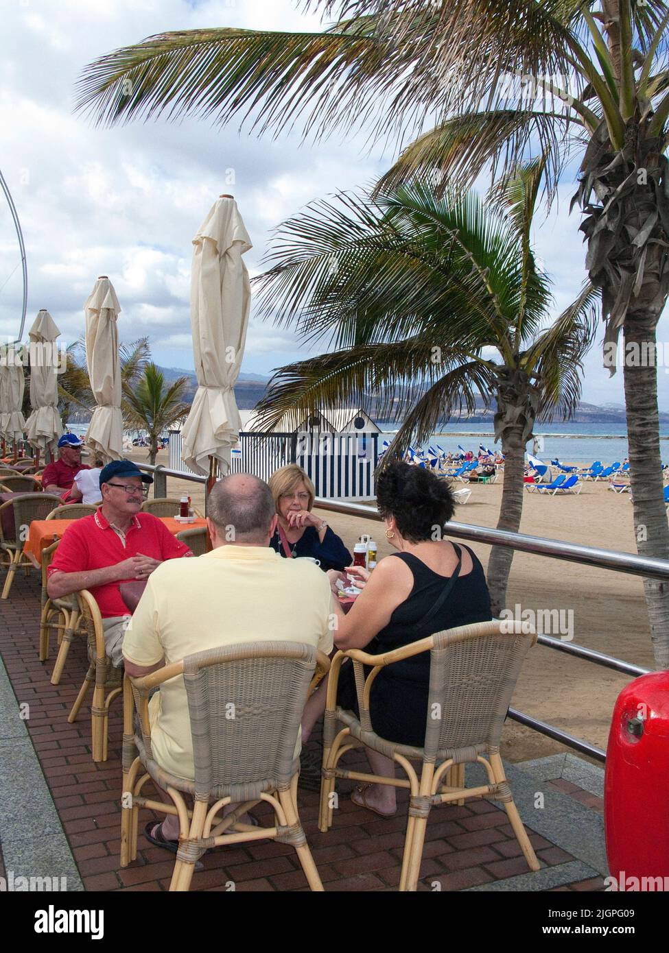 Beach restaurant at the promenade, Playa de las Canteras, Las Palmas, Grand Canary, Canary islands, Spain, Europe Stock Photo