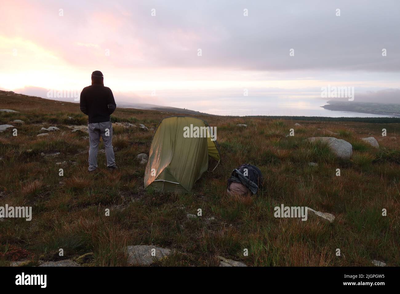 Solo Hiker wild camping in the Vango F10 Helium UL 1 Person Tent. Arran Coastal Way. Isle of