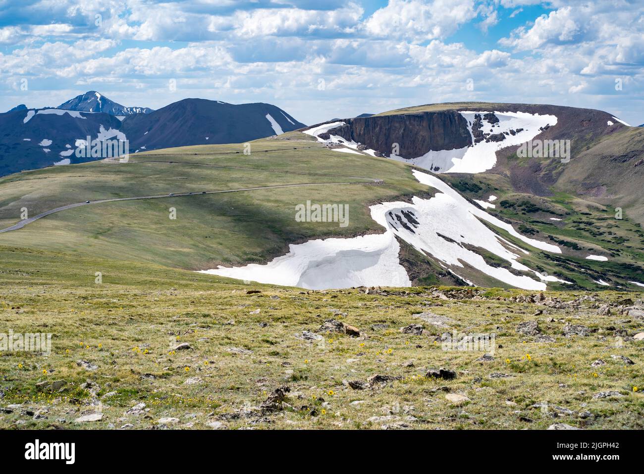 The view of the Trail Ridge Road at Rocky Mountain National Park Stock