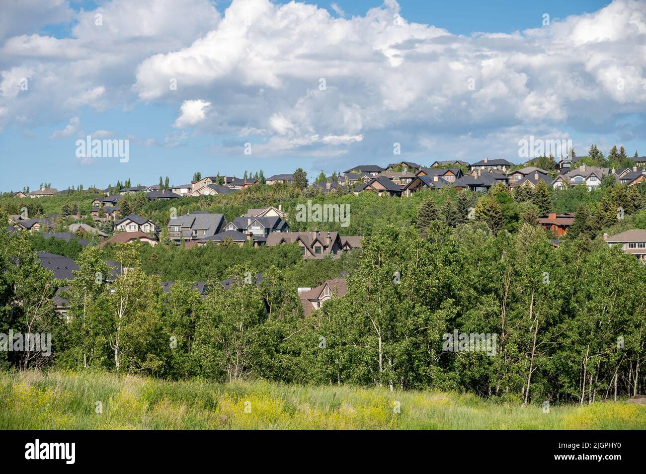 View of suburbs in the beautiful city of Calgary, Alberta Stock Photo