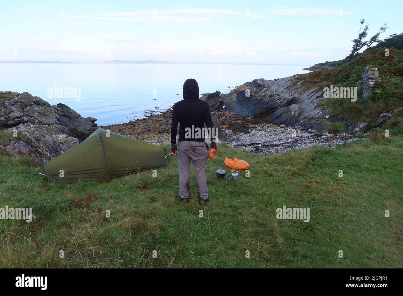 Solo Hiker wild camping in the Vango F10 Helium UL 1 Person Tent. Arran Coastal Way. Isle of