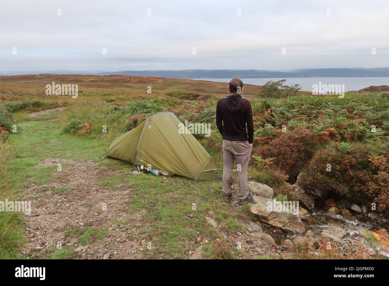 Solo Hiker wild camping in the Vango F10 Helium UL 1 Person Tent. Arran Coastal Way. Isle of