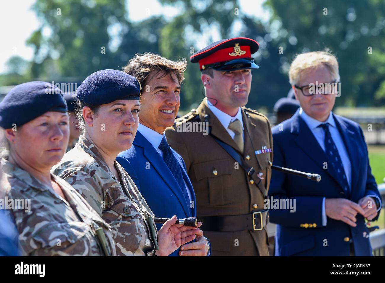 Windsor Castle, Windsor, Berkshire, UK. 8th July 2022. EMBARGOED UNTIL 12th JULY  Tom Cruise meeting members of the King's Troop Royal Horse Artillery, who he introduced during the Platinum Jubilee Celebration back in May, on a private visit in the Private Grounds of Windsor Castle   Credit:Peter Nixon/Alamy Live News Stock Photo